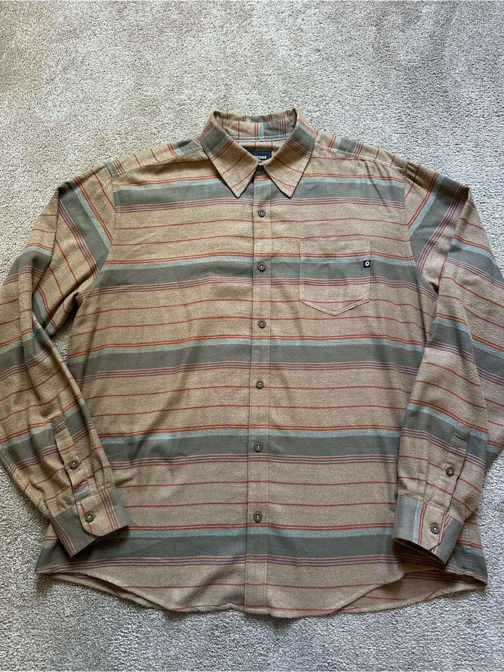Marmot Men’s Striped Mid Weight Flannel Long Sleeve Button Up Shirt